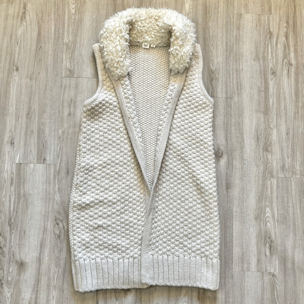 Gap Sherpa collar sweater‎ vest Sand Women’s Size S Alpaca Wool Long Knit Beige